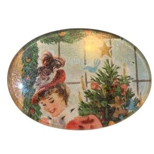 Vintage Christmas Brooch Pin Tree Holiday Festive Hat Scene